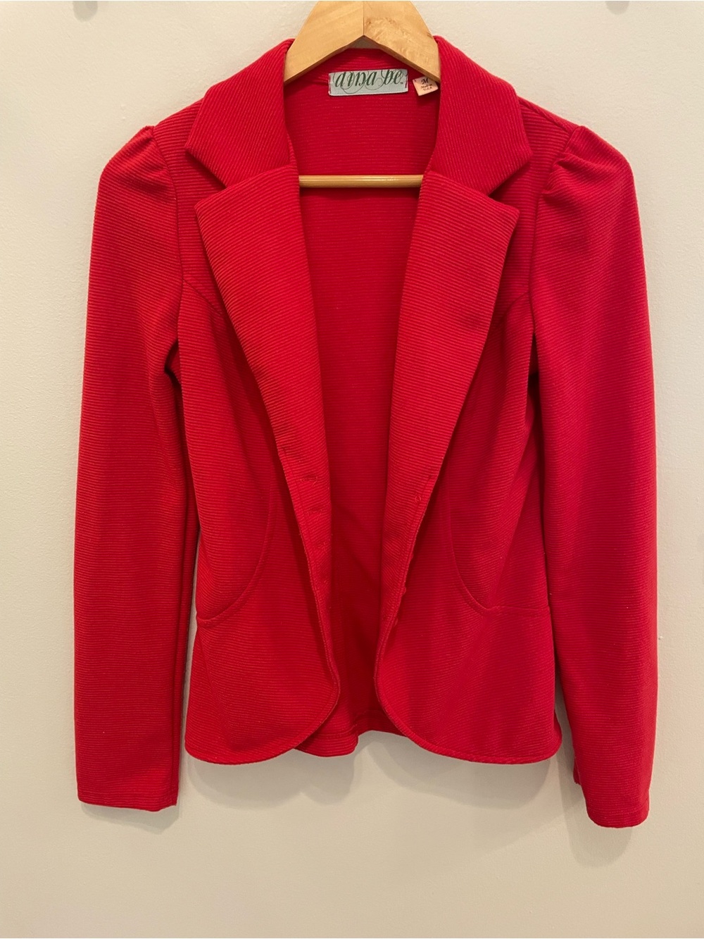 dina be Vibrant Red Feminine Puff-Shoulder Blazer